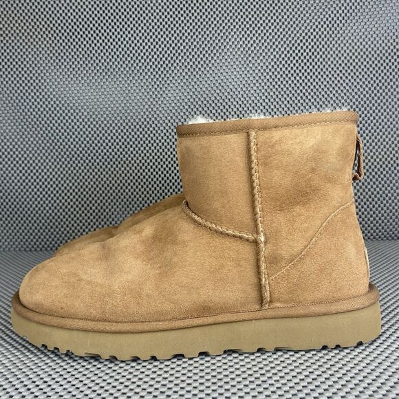 UGG Classic Mini II Boots Womens 8 Chestnut Leather Sheepskin Pull On Winter - Picture 2 of 11